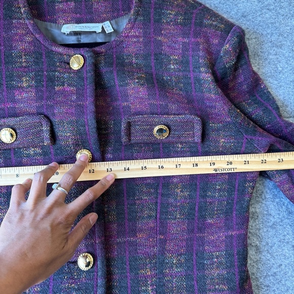 Giovannozzi Purple Plaid Gold Buttons Wool Blazer Made in Italy Size 12 - Picture 3 of 14
